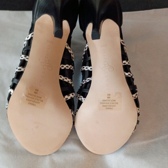 IVANKA TRUMP New w/Box Black & White Leather Multi Print Strappy Heel "Manis" - Picture 7 of 8